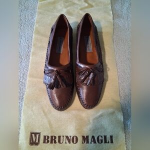 New Bruno Magli Dark Brown Bergen Leather Tassel Loafers Made In Italy